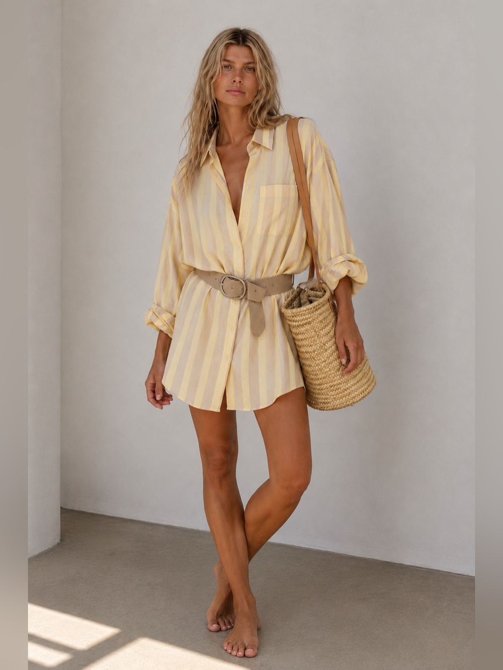 A New Day Yellow Stripe Oversized Cotton Shirt | XXL